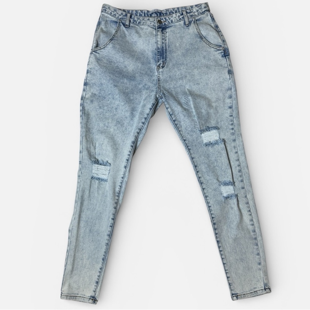 By Egreis Acid Wash Distressed Jeans Women’s Large High Waist Mom Jeans